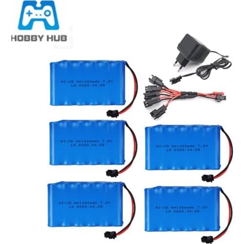 7.2V 1400mAh Ni-MH rechargable battery for RC Truck car boat RC tank Parts nimh AA 7.2 v 1400 mah battery SM plug with charger