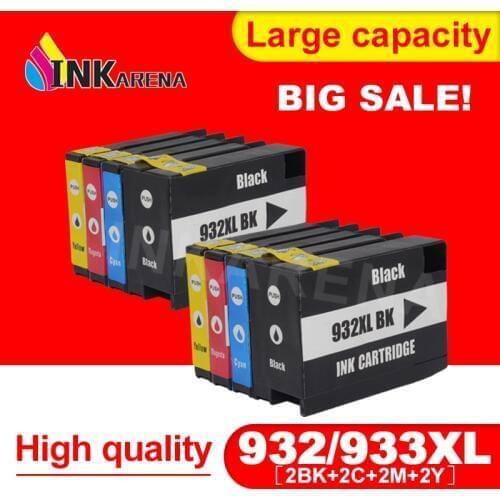INKARENA 8Pcs Compatible Ink Cartridge For HP 932 933 XL For HP932 Officejet 6100 6600 6700 7110 7610 7612 7510 7512 Printer