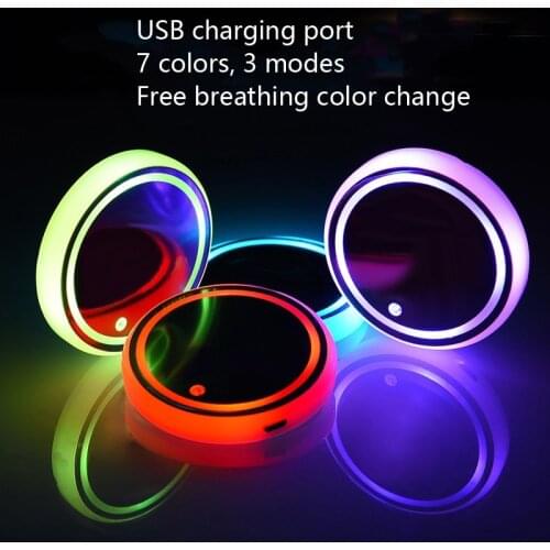 Pack of 2 Car LED Water Cup Bottle Holder Light Mat Atmosphere Light Constellation Backlight 7 Color USB Sliding Coaster