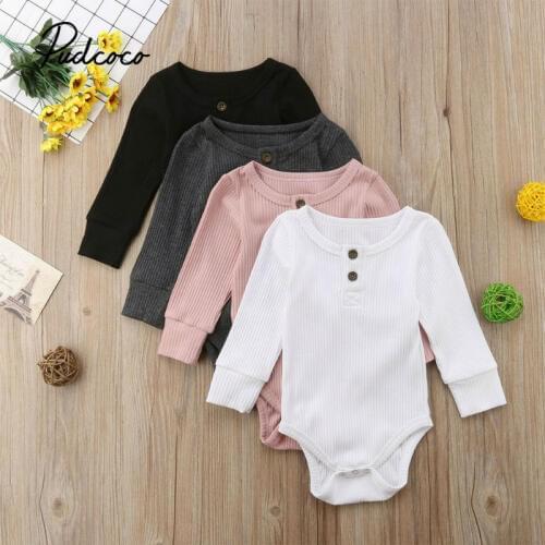 Pudcoco 0-24M Newborn Baby Girl Boy Bodysuit Autumn Winter Solid Cotton Long Sleeve Bodysuit O-neck Unisex Jumpsuit Outfit