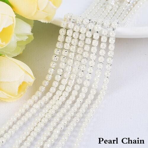 2.5MM 10 Yards Silver Claw Chain Shiny Pearl Rhinestones Cup Chain Sewing rhinestones Chain For Clothes DIY Garment Decoration