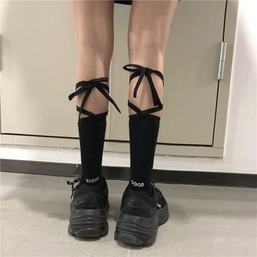 KASURE Stockings Bandage Japanese Lolita Socks Long Knee Socks Korea Style Women White Cotton Socks Cosplay JK Socks Cute