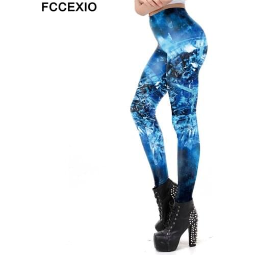 FCCEXIO New The Blue Black Hole 3D Print Women Sexy Plus Size Leggins Casual Workout Fitness Pants Sports Legging Gym Clothing