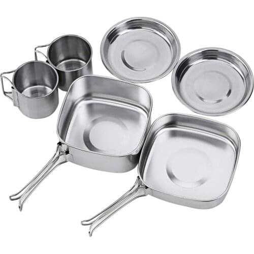 HOT Backpacking Camping Cookware Pot Set Outdoor Mess Kit Stainless Steel Camping Cook Set For Hiking Backpacking Trekking Picni