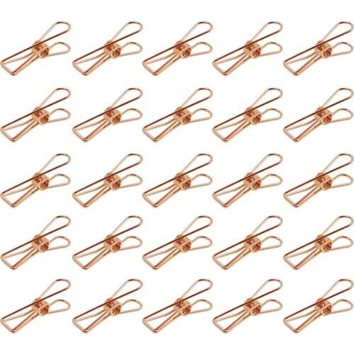 Hot-Pack of 25 Rose Gold Small Metal Clips - Multi-Purpose Clothesline Utility Clips