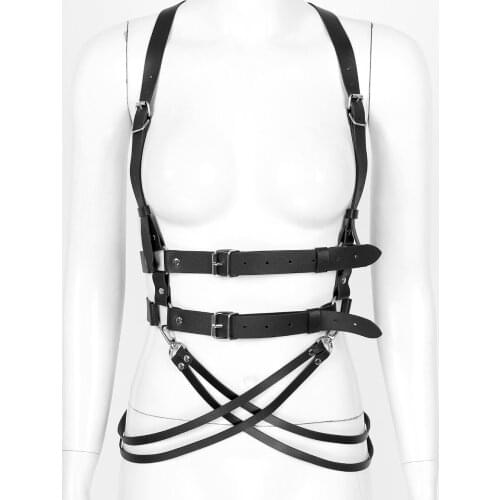 PU Leather Lingerie Erotic Teddies Bodysuit Body Shoulder Chest Adjustable Straps Waist Belt for Festival Rave Dance Party Club