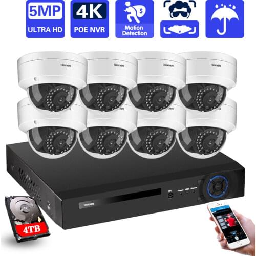 Vandal-proof Dome POE IP Camera kit HD facial 8CH 5MP Wireless NVR Security CCTV System In/Outdoor IP66 Video Surveillance Kit