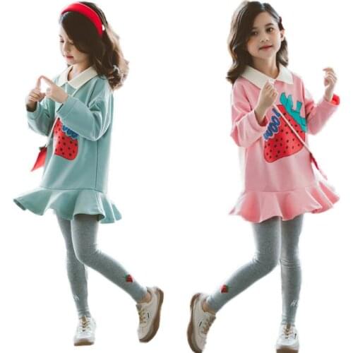 2020 New Girls Clothes Sets 2pcs Toddler Girls Ruffle Dress Tops Leggings Pants Girls Fall Outfits Children Clothing Suit2-8Y