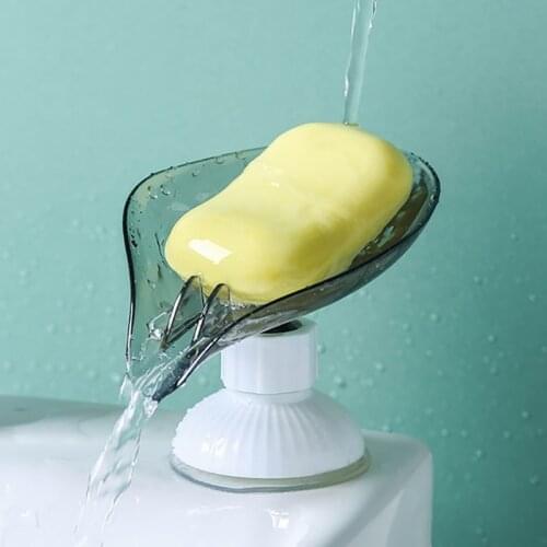 Leaf Shape Soap Box Bathroom Drain Soap Holder Storage Case Containe With Suction Cup Bathroom Gadgets Accessories