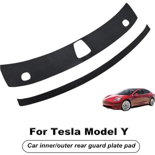 Leather Carbon Fiber Pattern Door Sill Protection Pad Sticker Outside The Trunk for Tesla Model Y Car Styling Accessories