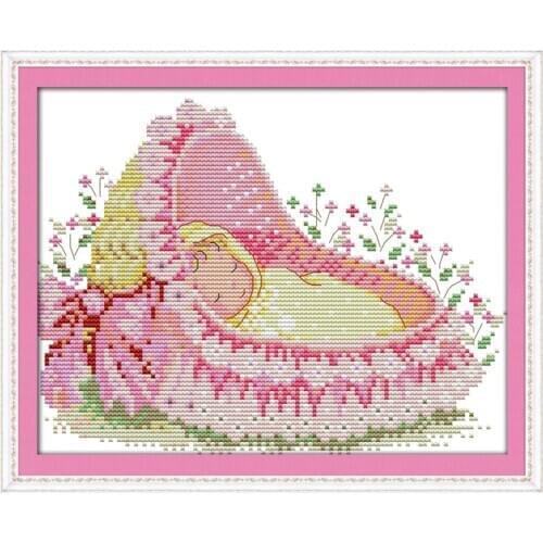 Joy sunday cartoon style The baby in the cradle leisure arts cross stitch embroidery designs patterns mini for christmas gifts