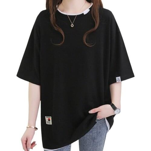 ZuoLunOuBa 2021 Fashion Summer Cotton O-Neck Women T Shirt Loose Short Sleeve Letters Harajuku Korean Tees Splicing Tops Female