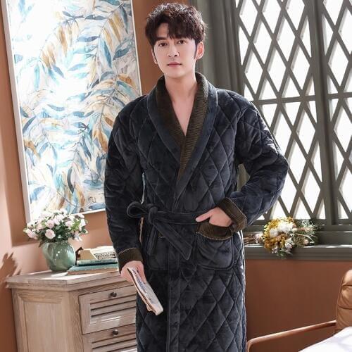 Mens Winter Letter Jacquard Bathrobe Home Clothes Long Sleeved Flannel Quilted Robe Coat Male Keep Warm Long Bath Robes XXXL