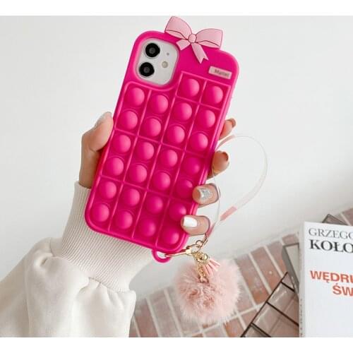 Pink 3D bowknot Soft Silicone Phone Case For iphone 12 mini 11 pro max SE20 6S 6 7 8 Plus XS MAX XR X cute cover with Hang rope