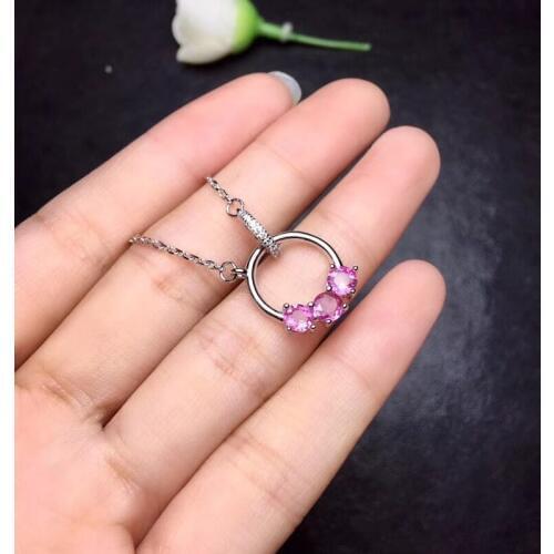 Natural pink tourmaline Pendant necklace S925 silver Natural gemstone necklace elegant Simple circle girl gift party jewelery