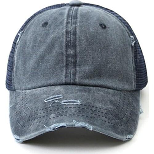New Fashionable Wash Cotton Visor Hat Light Plate Horse Tail Baseball Cap Broken Net Cap