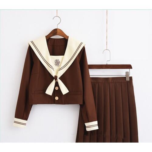 2019 new Japanese school uniforms sailor tops+tie+skirt Navy style Students clothes for Girl Plus size Lala Cheerleader clothing