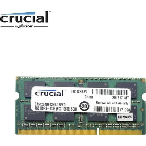 Crucial 4GB DDR3 1333MHz (PC3-10600) 8G=2PCSX4G 1.35V CL9 204-Pin Laptop Memory RAM