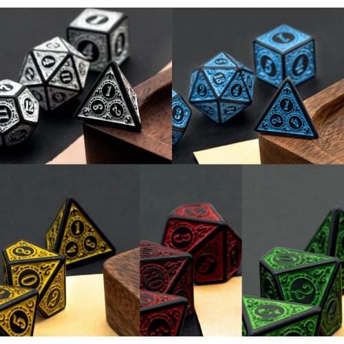 7Pcs/Set Natural Resin DND Dice Set D4 D6 D8 D10 D% D12 D20 Polyhedral Dice for Role-Playing Board Game ​MTG RPG Random Color