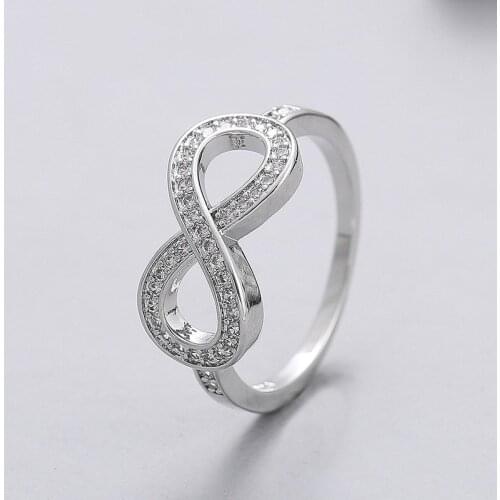 Infinity Simple Light Size 10 Rings Fashion Statement Crystal Cubic Zirconia Copper Vintage Finger Ring Wedding Jewelry Women