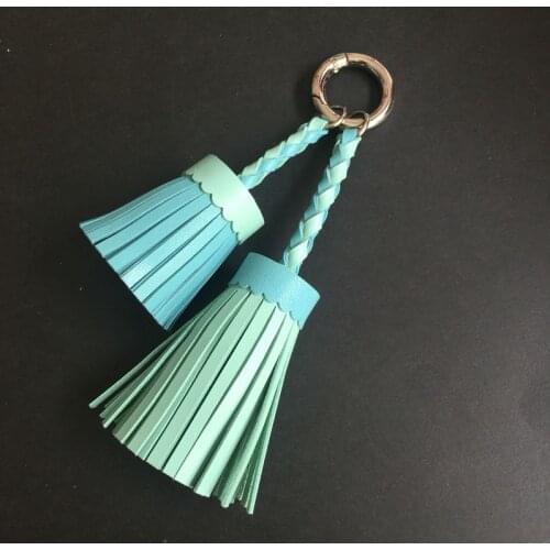 Luxury Real Lambskin Leather Tassels keychian Rope Diy Bag Charms Handbag Accessories Porte Clef Women Gift Wholesale