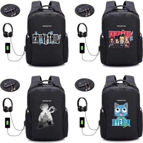 USB Charge Anti Theft Backpack Japan anime Fairy Tail Backpack School student Bags Men Women Travel Backpack Waterproof bag