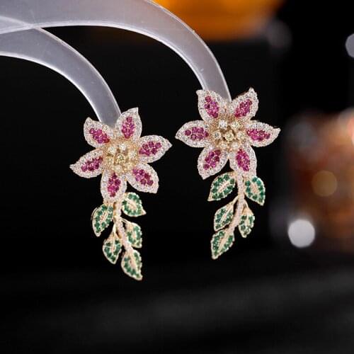 South Koreas New Popular Exaggerated Simple And Versatile Earrings Gem Flowers Leaves Fashion Elegant Creative Ear Jewelry