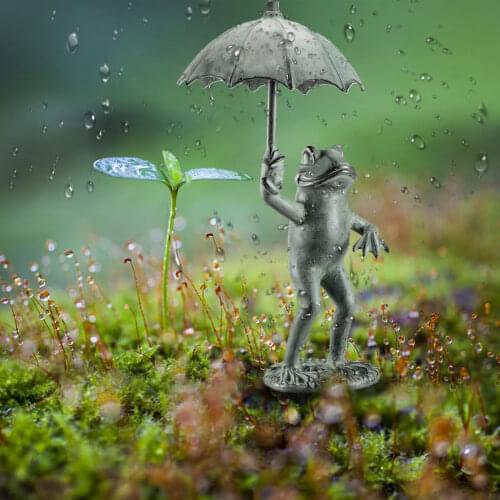 Resin Frog Umbrella Figurines Garden Decoration Outdoor Animal Figurines Art Yard Ornament
