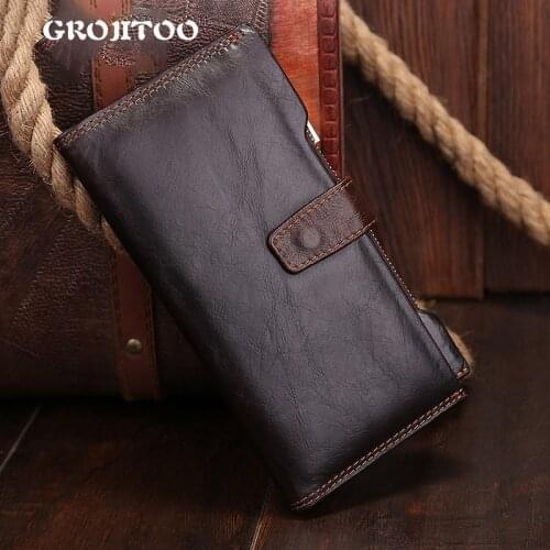 GROJITOO Womens Leather Handbag Korean Fashion RFID Long Wallet Top Layer Cowhide Multi Card Mobile Phone Bag Coin Bag Card Bag