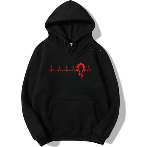 Mens Thicked Hoodies Heartbeat Warcraft Unisex Hooded Sweatshirt WOW Heart Beat Horde Mens Hoodies Womens Pullover Top
