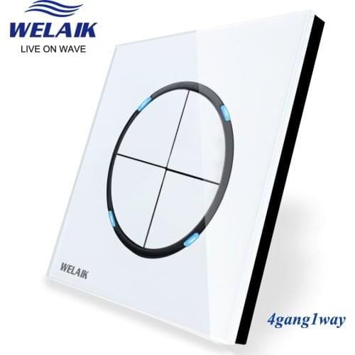 WELAIK UK standard-Crystal Glass-Panel Push-Button-Switch Wall-Light-Switch AC 110-250V 4Gang-1Way B1741W