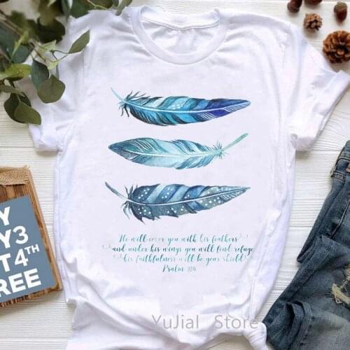 He Will Cover You With His Feathers Graphic Print T-Shirt WomenS Clothing Tshirt Femme Summer Fashion T Shirt Female