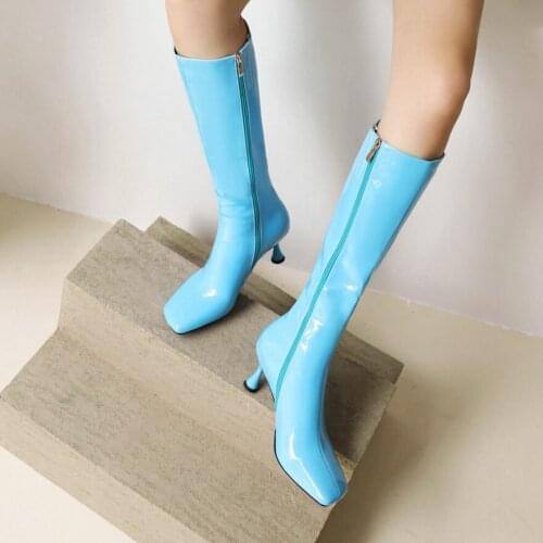 Square-Toed Wineglass And Sexy Womens Knee-Length Boots 2021 Autumn And Winter Trend Candy Color Beautiful High-Heeled Boots