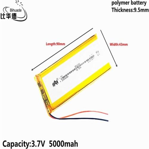 10pcs The high quality 3.7V 5000MAH 954390 Lithium Polymer LiPo Rechargeable Battery For Mp3 headphone PAD DVD bluetooth camera