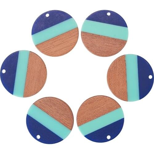 10pcs Tri-color Resin Wood Charms Wooden Pendants Flat Round Shape for Making DIY Women Girl Statement Jewelry Necklace Earring