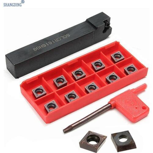 10pcs CCMT09T304 Inserts + 1pc SCLCR1616H09 Turning Tool Lathe Boring Bar with Wrench For Cuuting Tool