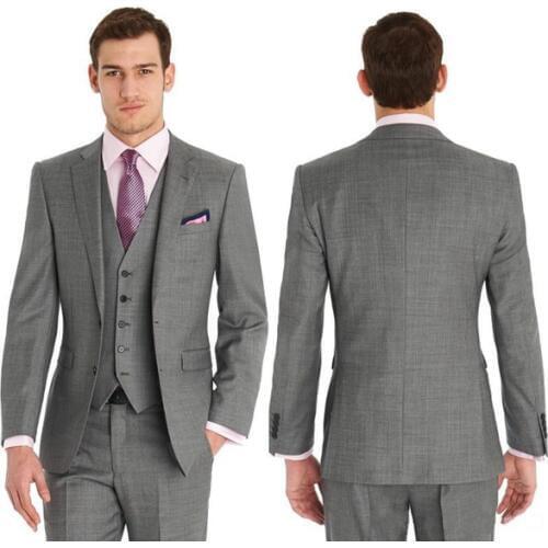 2019 Slim Fit Side Vents Light Grey Groom Tuxedos Notch Lapel Best Man Groomsman Men Wedding Suits Bridegroom(Jacket+Pants+Vest)