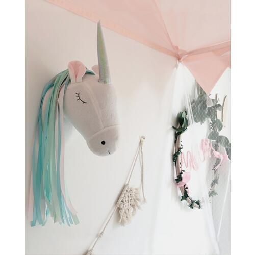 3D Animal Head Decor Kids Room Wall Decoration Hanging Stuffed Animals Unicorn Plush Toy Doll GiftS Children Bedroom Accessories