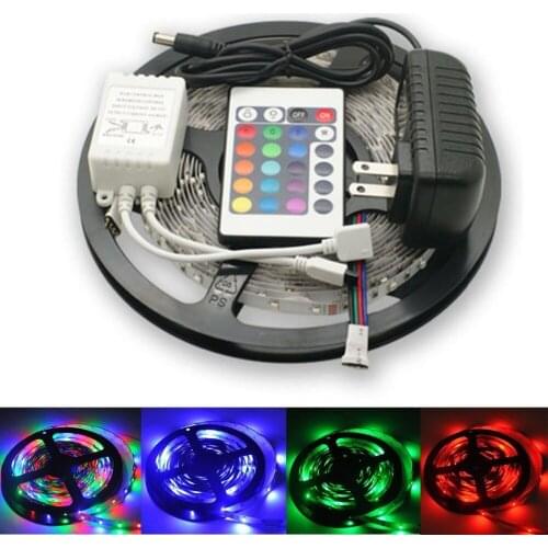 5M 3528 SMD 300LEDs Waterproof Ip65 Color Change RGB LED Strip Light 24Key IR Remote Controller 12V 2A Power Supply