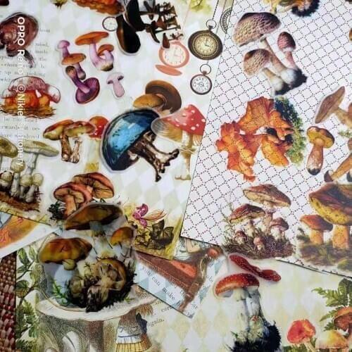 54PCS Vintage Mushroom Illustrated Sulfuric Acid Deco Stickers Diary Journal Diy Planner Scrapbooking Sticker Label Stationery