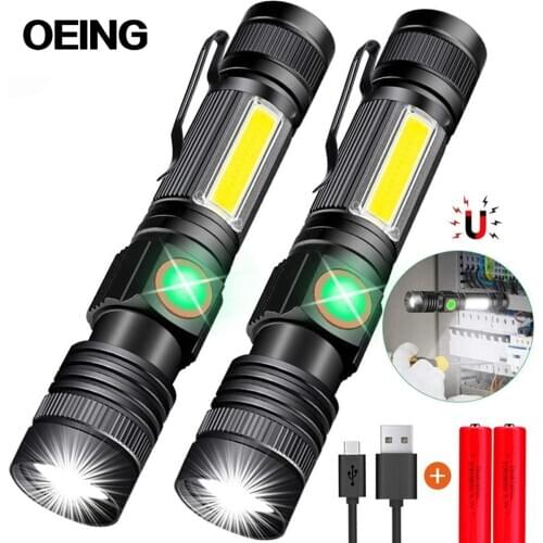 8000LM USB Rechargeable Flashlight Super Bright Magnetic LED Torch Side COB Light With Pocket Clip Waterproof Zoomable Light