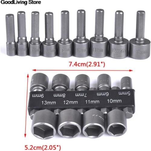 9Pcs/ Set Power Nutdriver Nut Driver Bit Set Adapter Strong Magnetic Hex Shank Socket Strong Magnetic Adapter Bits