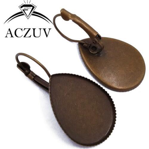 Antique Bronze 200pcs 10x14mm 13x18mm 18x25mm Teardrop Cabochon Setting French Leverback Earrings Blank Bezel Base TLB004