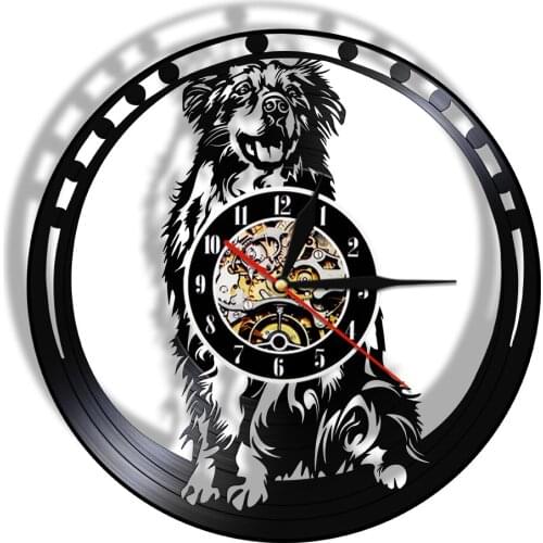 Australian Shepherd Dog Breed Vinyl LP Record Wall Clock Aussie Puppy Pet Store Decorative Wall Watch Gift For Doggie Lover