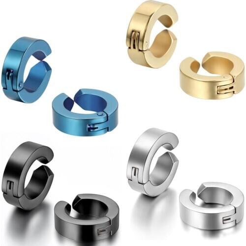 BONISKISS 1 Pair Women Men Ear Clip Non Piercing Stainless Steel Earrings Non-piercing Earcuff Earrings Unisex Black Gold Color