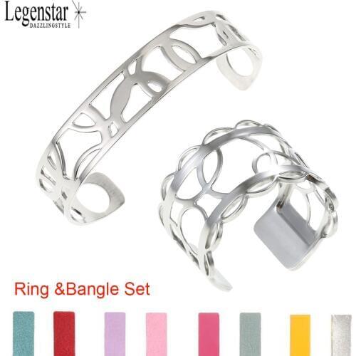 Legenstar Hoop Bracelet &Ring Jewelry Sets for Women Reversible Leather Stainless Steel 2019 Wedding Jewelry pulseras Bague