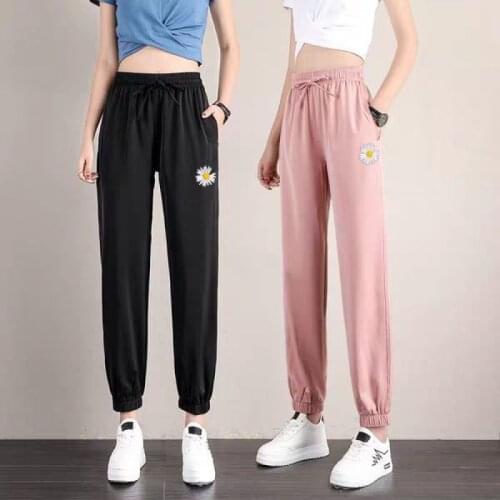 Loose High Waist Daisy Embroidery Harem Trousers Drape Korean Fashion Casual Pants Harajuku Hip-hop All-match Streetwear Pants
