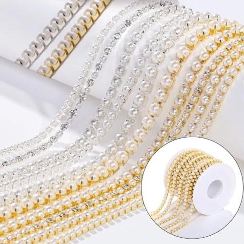 XiChuan 1M Cup Chain ABS Pearl Chain SS6 SS8 SS12 Glue On Clothes Accessories Sew On Crafts Claw Crystal Rhinestone Chain