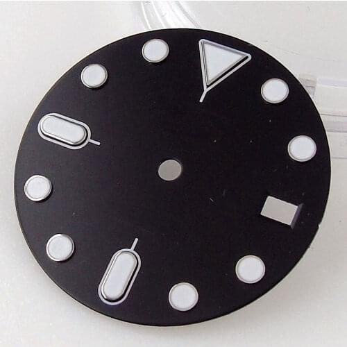 BLIGER Black 28.5mm Watch Dial fit NH35A Luminous Index Date Window 38 degree Crown
