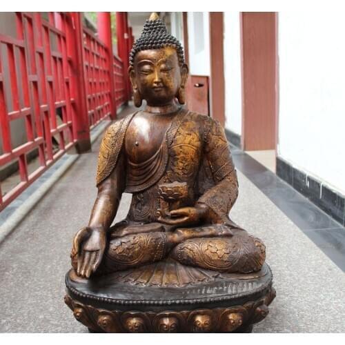 30"Tibet Tibetan Buddhism Bronze Shakyamuni Amitabha Buddha Sakyamuni Statue